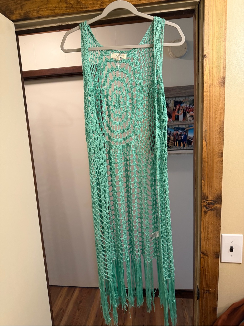 Umgee Mint Green Crochet Fringe Vest